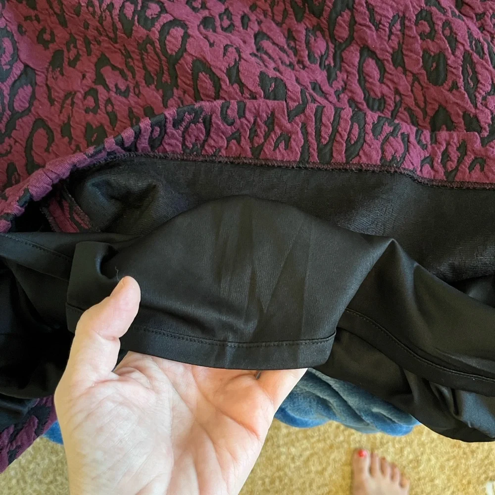 NWT Express Purple and Black Leopard‎ Pencil Midi Skirt Vegan Leather Trim